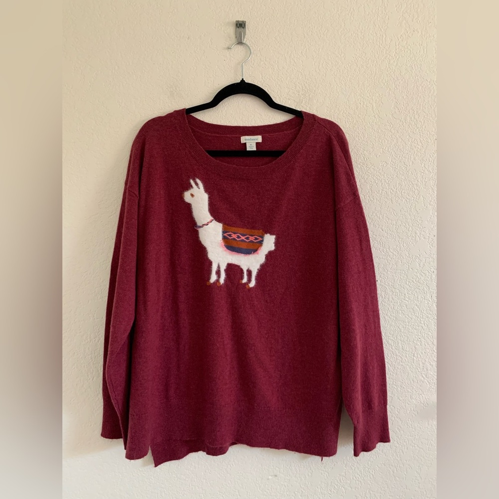 Sundance Laid Back Llama Sweater Women's Size XL Red Wool Blend Pullover